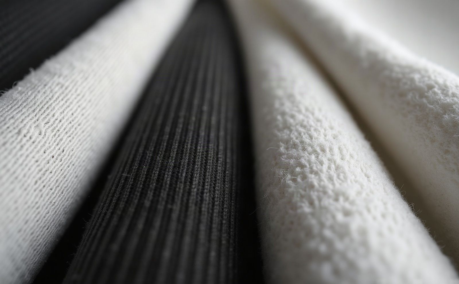 Close-up of ribbed cotton, heavyweight jersey and brushed fleece