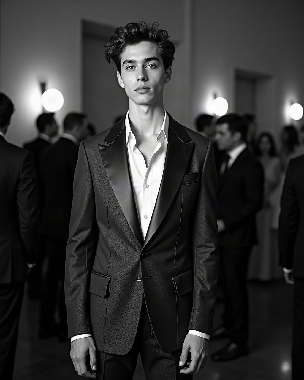 Man at an evening event in a tailored suit made from reworked denim
